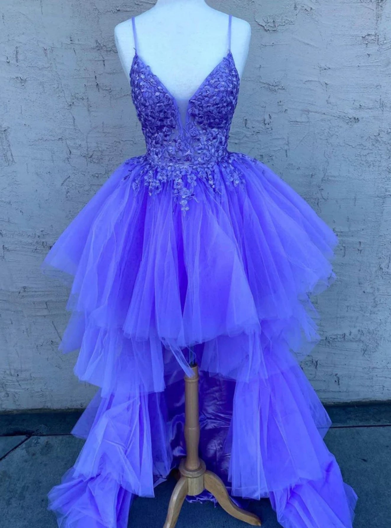 Purple Tulle  Appliques Prom Dress