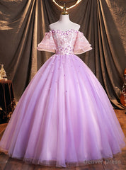 Purple Tulle Off the Shoulder Appliques Quinceanera Dresses