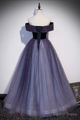 Purple Tulle Off the Shoulder Prom Dress, A-Line Evening Party Dress