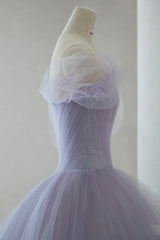 Purple Tulle Short A-Line Prom Dresses, Cute Off the Shoulder Party Dresses