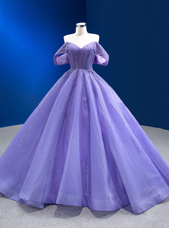 Purple Tulle Sweetheart Beading Sequins Prom Dress