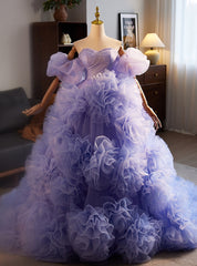 Purple Tulle Sweetheart Pleats Princess Quinceanera Dresses