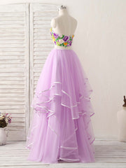 Purple Two Pieces Applique Tulle Long Prom Dresses Purple Evening Dresses