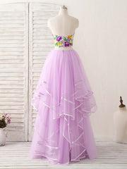 Purple Two Pieces Applique Tulle Long Prom Dresses Purple Evening Dresses