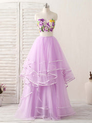 Purple Two Pieces Applique Tulle Long Prom Dresses Purple Evening Dresses