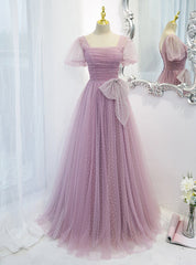 Purple Wave Point Tulle Pleats Prom Dresses