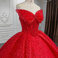 Quinceanera Ball Gown Red Sleeveless Sequined Dresses