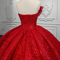 Quinceanera Ball Gown Red Sleeveless Sequined Dresses