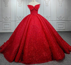 Quinceanera Ball Gown Red Sleeveless Sequined Dresses