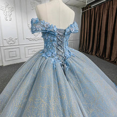 Quinceanera Blue Off-theulder-Kugelkleid Blumenkleid