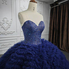 Quinceanera Dresses Classic Dark Navy Strapless Quinceanera Dresses Sleeveless Sweetheart Beading Ball Gown