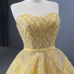 Quinceanera Dresses Elegant Yellow Strapless Sequins Ball Gown Lace Up Pleated Evening Dresses