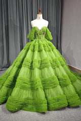 Quinceanera Dresses Green Exquisite A Line Off-the-Shoulder Ball Gown