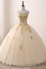 Quinceanera Dresses Ivory Ball Gown Sweetheart Strapless Sleeveless Appliques Beading Prom Dresses