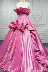 Quinceanera Dresses Princess Satin Ball Gown Tiered Strapless Sleeveless Evening Dresses