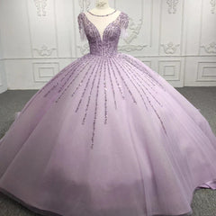 Quinceanera Dresses Princess Sheer Neck Long Prom Dresses Short Sleeves Ball Gown