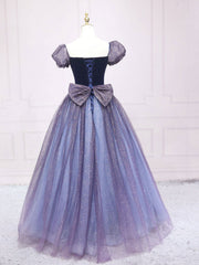 Quinceanera Kleid Purple Tüll lange Abschlussballkleider glänzend lila Tüll formelle Kleid süßes Kleid