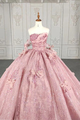 Quinceanera Dresses Romantic Pink beading Prom Dresses Sequined Sleeveless with Bowknot