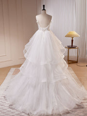 Quinceanera Dresses White A-Line Tulle Long Prom Dresses White Tulle Sweet Dresses