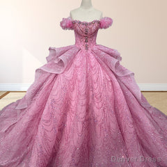 Quinceanera Dress With Sequins Off the Shoulder Chapel Train