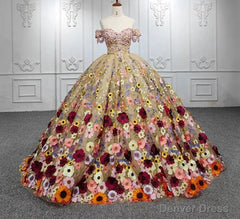 Quinceanera Flower  Off-the-Shoulder Ball Gown Dress