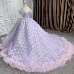 Quincea?era lace  Off-the-Shoulder Ball Gown Purple Sequined Dresses