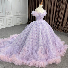 Quincea?era lace  Off-the-Shoulder Ball Gown Purple Sequined Dresses