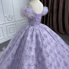 Quincea?era lace  Off-the-Shoulder Ball Gown Purple Sequined Dresses