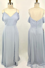 Off the Shoulder Light Blue Chiffon Long Bridesmaid Dress