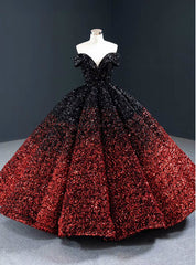 Red And Black Sequins Off the Shoulder Prom Dresses