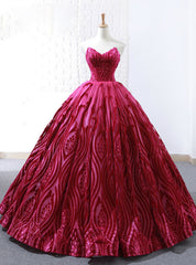 Red Ball Gown Lace Embroidery Sweetheart Floor Length Wedding Dresses