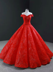 Red Ball Gown Sequins Off the Shoulder Beading Luxury Prom Dresses