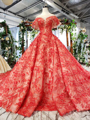 Red Ball Gown Tulle Appliques Cap Sleeve Backless Wedding Dresses With Beading