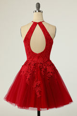 Red Homecoming Dresses Halter Sleeveless Applique A-Line Mini Prom Dresses