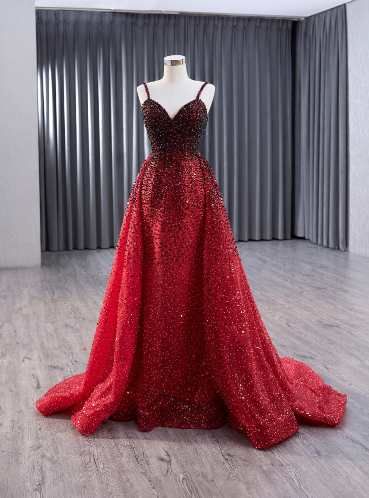 Red Mermaid Beading Spaghetti Straps Prom Dress