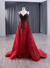 Red Mermaid Beading Spaghetti Straps Prom Dress