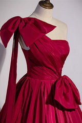 Red One Shoulder Satin Long Prom Dresses, A-Line Evening Party Dresses