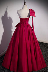 Red One Shoulder Satin Long Prom Dresses, A-Line Evening Party Dresses