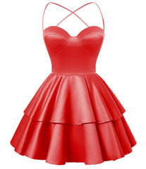 Rød satin Homecoming Dress Sweetheart Neck Tiered Short Graduation Dresses