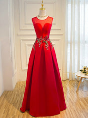 Red Satin Lace Up Floor-length Bridesmaid Dress