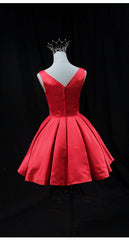 Red Satin Round Neckline Prom Homecoming Dresses Red Short Party Dresses prom Dresses shops