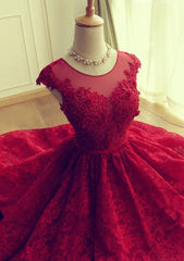 Red Short Lace Homecoming Dresses,Knee-length Prom Dresses,Party Gown