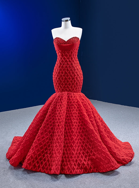 Red Sweetheart Beading Tulle Prom Dress