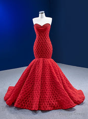 Red Sweetheart Beading Tulle Prom Dress