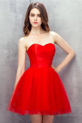 Red Sweetheart Tulle Short Mini Homecoming Dresses