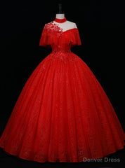 Red Tulle High Neck Backless Beading Quinceanera Dress