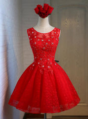 Red Tulle Lace Beading Knee Length Dresses