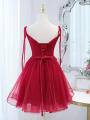 Red Tulle Lace Short Prom Dresses Red Lace Puffy Homecoming Dresses