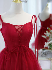 Red Tulle Lace Short Prom Dresses Red Lace Puffy Homecoming Dresses