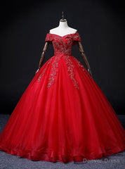 Red Tulle Off the Shoulder Beading Quinceanera Dress